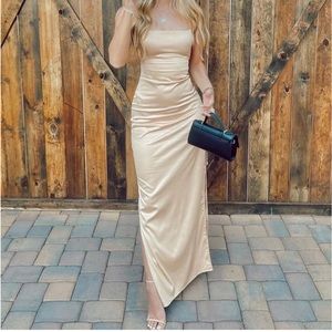 Beginning Boutique Champagne Satin TieBack Dress